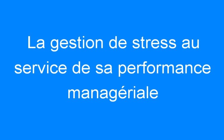 Lire la suite à propos de l’article La gestion de stress au service de sa performance managériale
